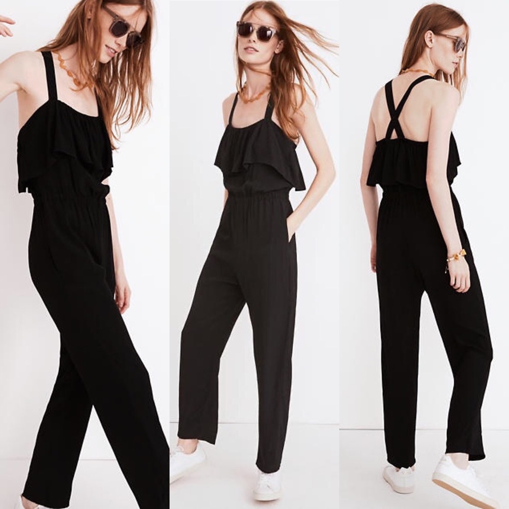 Madewell Apron Ruffle Jumpsuit Black Size XXS